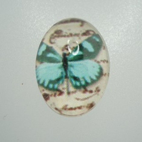 18x13mm Glass Cabochon w/Blue Butterfly
