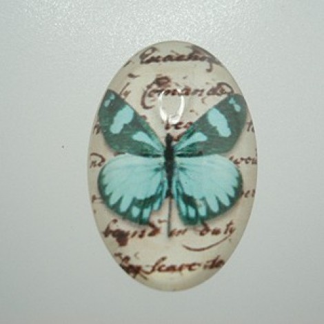 30x20mm Glass Cabochon w/Blue Butterfly - Pack of 2