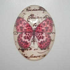 40x30mm Glass Cabochon w/Pink Butterfly - Each