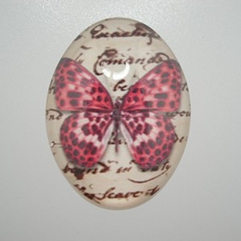 40x30mm Glass Cabochon w/Pink Butterfly - Each 40x30mm Glass Cabochon w/Pink Butterfly - Each