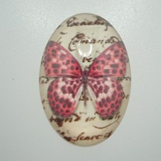 30x20mm Glass Cabochon w/Pink Butterfly - Each