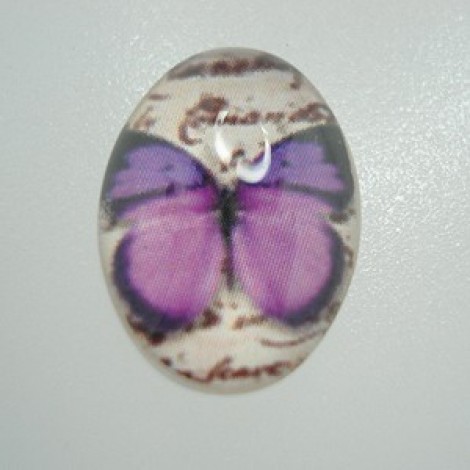 18x13mm Glass Cabochon w/Purple Butterfly