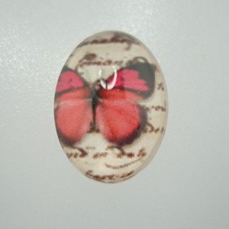 18x13mm Glass Cabochon w/Red Butterfly