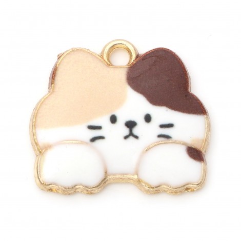 16x18mm Gold Plated Enamelled Tortoiseshell Cat Charms - Pack of 2