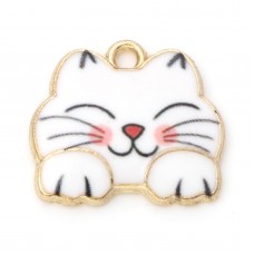 16x18mm Gold Plated Enamelled White Cat Charms - Pack of 2