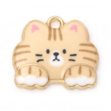 16x18mm Gold Plated Enamelled Ginger Cat Charm
