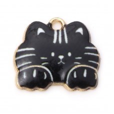 16x18mm Gold Plated Enamelled Black Cat Charm - Pack of 2