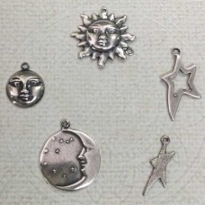 Sterling Silver Plated Celestial Charm Assortment - Set of 6