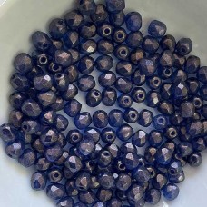 4mm Czech Firepolish Beads - Gold Touch Cerulean Blue - Pack of 50