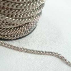 2.7x3.5mm White (Imitation Rhodium Silver) Plated Soldered Curb Chain - Per Metre