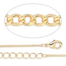 1mm 24in (60cm) Gold Plated Curb Necklace with Extension Chain - Each