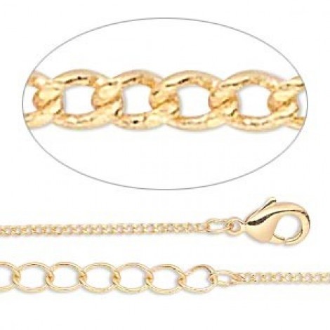 1mm 24in (60cm) Gold Plated Curb Necklace with Extension Chain
