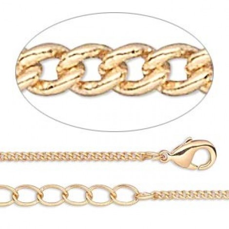 1.5mm 18in Gold Plated Brass Necklace with Extension Chain