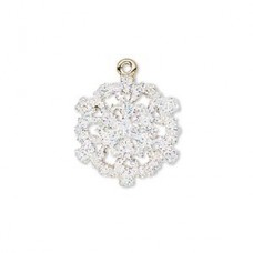 19mm High Quality Gold Plated Snowflake Charm - White Glitter Enamel - Each