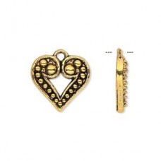 17x16mm Antique Gold Plated Heart Drops - Pack of 10