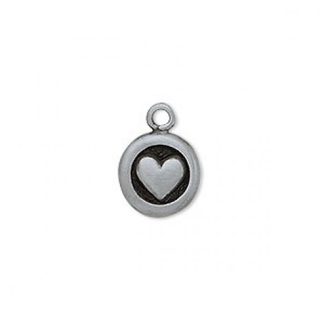 11mm Antique Grey Pewter Flat Round Heart Charms