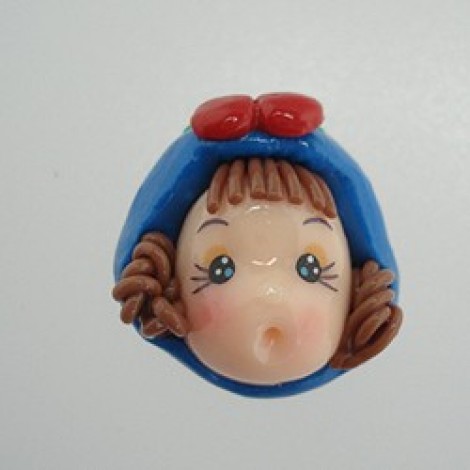 20mm Polymer Clay Girl Face Bead w/Cherry Blue Hat