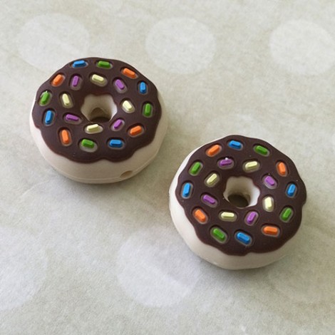 26x8mm Baby-Safe Teething Beads or Knitting Needle Protector Tips - Chocolate Glazed Donut - Per pair