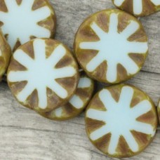 18mm Czech Table Cut Carved Coins - Sky Blue Picasso - Pack of 2