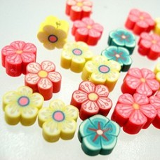6-8mm Mixed Colour Polymer Clay Flower Beads - Pack of 100