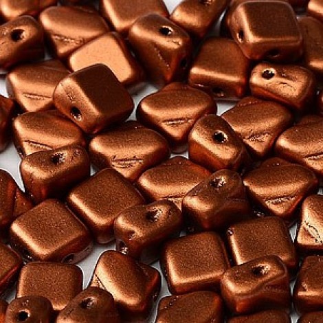 6mm Cz 2-Hole Silky Beads - Copper - Pack of 40