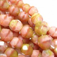 6mm Czech Fire Polish Beads - Pink Coral/Olivine