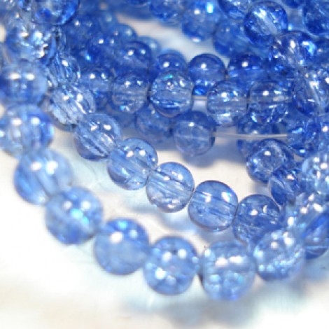 4mm Mid Blue Glass Crackle Beads - Strand