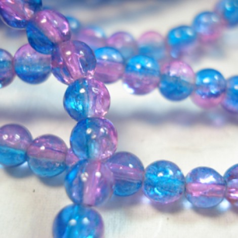 4mm Pink/Blue Glass Crackle Beads - Strand