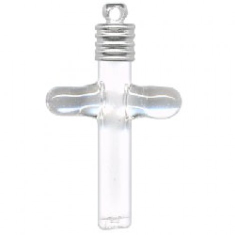 41x20mm Clear Glass Cross Vial with Loop - Each 41x20mm Clear Glass Cross Vial with Loop - Each