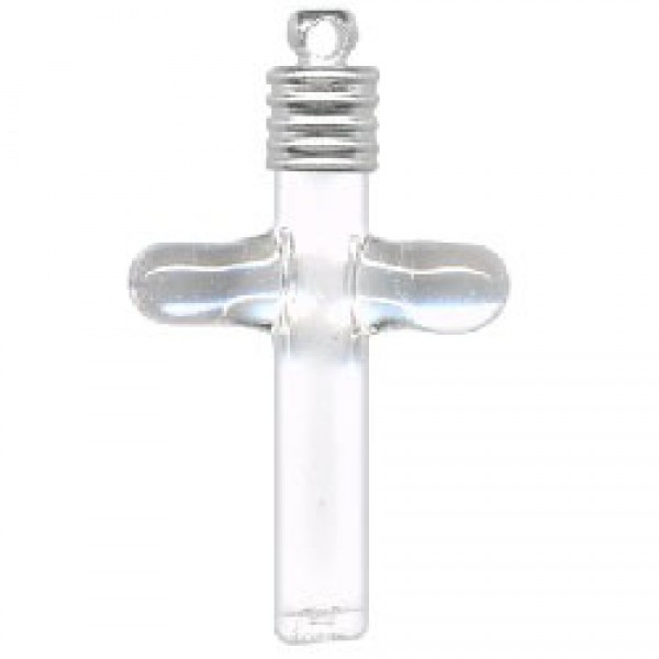 41x20mm Clear Glass Cross Vial with Loop GLASS VIALS Over the Rainbow