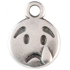 12x9mm JBB Ant Silver Plated Emoticon Charm - Crying - each