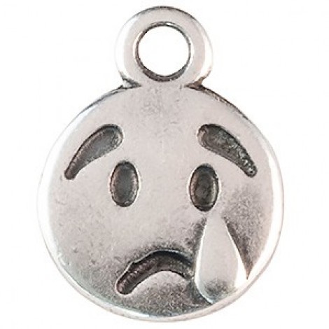 12x9mm JBB Ant Silver Plated Emoticon Charm - Crying - each
