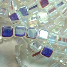 6mm Czechmates Two Hole Tile Beads - Crystal AB - Pack of 20