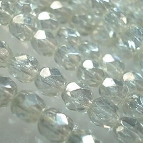 6mm Czech Fire Polish Glass Beads - Luster Crystal - Pack of 20