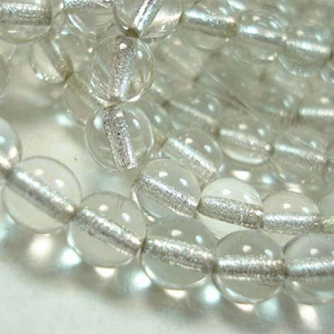 6mm Czech Round Glass Druk Beads - Silver Lined Crystal - Pack of 20