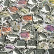 6mm Cz 2-Hole Silky Beads - Crystal Silver Rainbow- Pack of 40