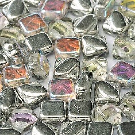 6mm Cz 2-Hole Silky Beads - Crystal Silver Rainbow- Pack of 40