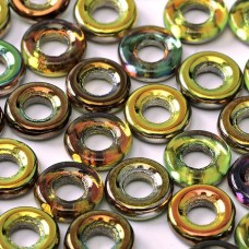 9mm (3mmID) Czech Glass Rings - Crystal Magic Green