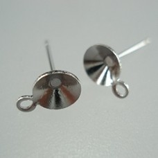 6mm Platinum Silver Colour Earposts with Loop - Pack of 12 Pair