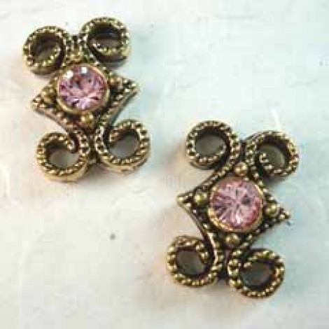 15x10mm Gold Plated 2-Strand Swar Slider - Lt Rose - Pack of 10