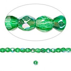 3mm Czech Firepolish Beads - Emerald AB