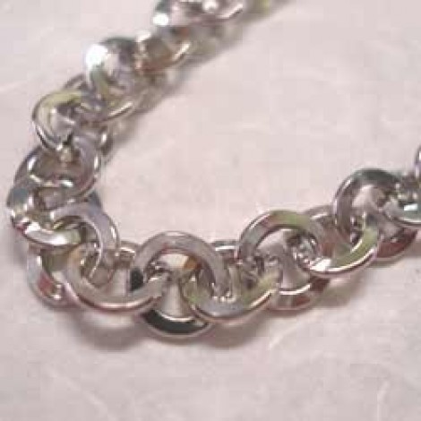 6mm Imitation Rhodium Silver Plated Flat Round Link Cable Chain - Per 2 metres