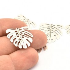 21x22x0.5mm Antique Silver Plated Brass Monstera Leaf Charms with 1 Loop