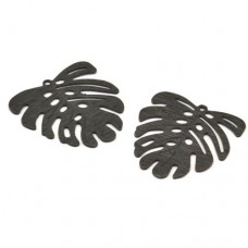 21x22x0.5mm Black Oxidized Brass Monstera Leaf Charms with 1 Loop