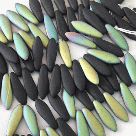 5x16mm Czech Dagger Beads - Black Matted Vitex - Pack of 20 5x16mm Czech Dagger Beads - Black Matted Vitex - Pack of 20