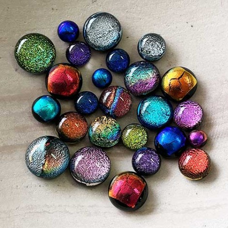 Assorted Black/Coloured Dichroic Small Round Cabochons - 15gm (20-25pc)