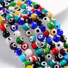 10mm Handmade Mixed Colour Lampwork Evil Eye Round Beads - 38pc per strand