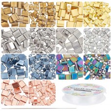 DIY Glass Tile Bead Kit - Includes beads, crystal thread & needles - app 400 pc