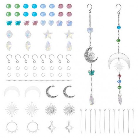 DIY Star Moon Suncatcher Making Kits including beads, eye pins, jumprings, chain, hooks