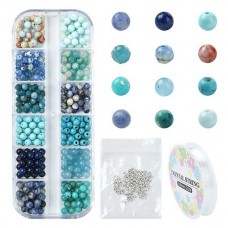 DIY Natural Blue Gemstone Jewellery Making Kit - Includes 4mm Gemstones, Elastic Cord, Spacers & Box